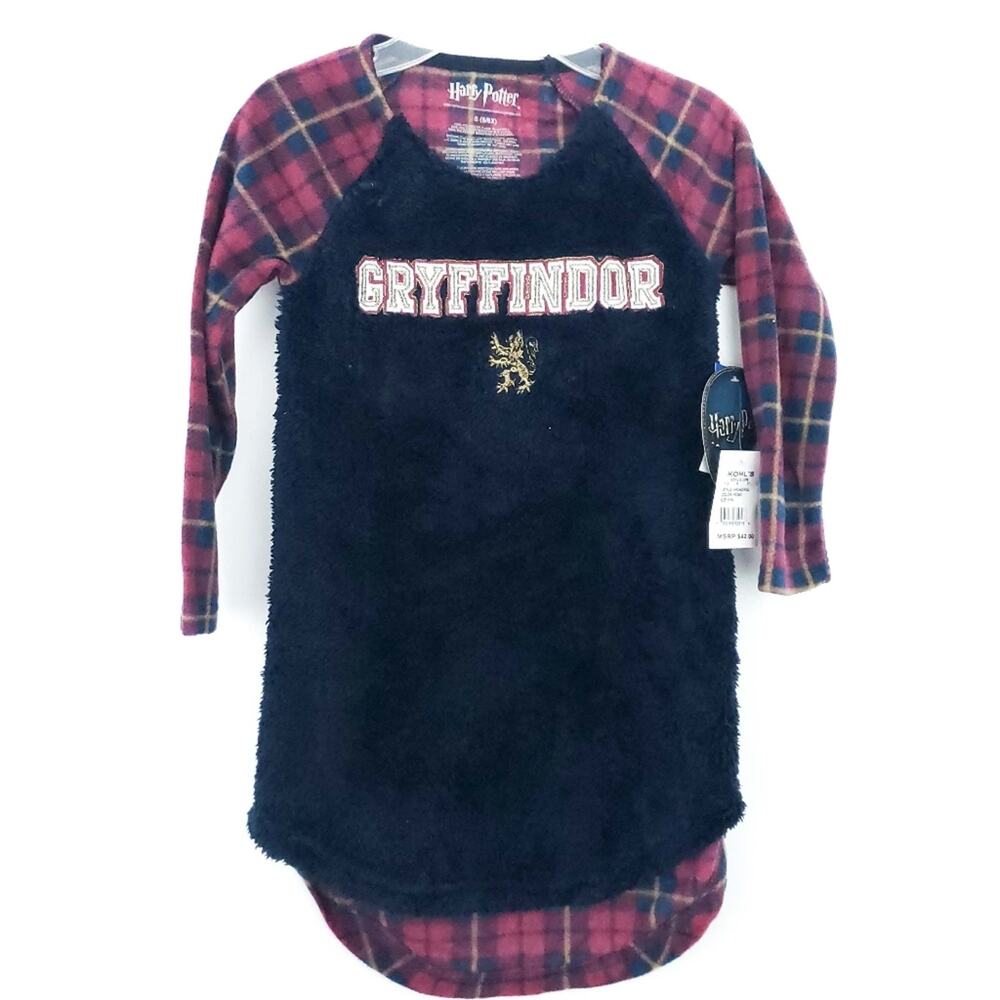 NEW Harry Potter Gryffindor Pajamas Gown Girls 6/6Xn Fleece Warm PJs Plaid